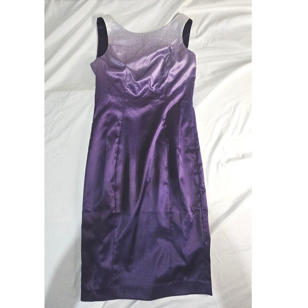 Venus Womens Size‎ 2 Ombre Satin Sheath Dress Purple Silver Shimmer V-Back